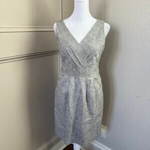 Ann Taylor Loft Gray Metallic Dress Linen Blend Sleeveless Sheath Pockets Size 2